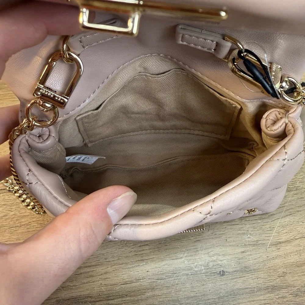 Ted Baker Ginn Quilted Leather Mini Crossbody Bag Rose Stud Soft Pink Chain